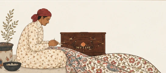 Illustration of an artisan working on an embroidered textile